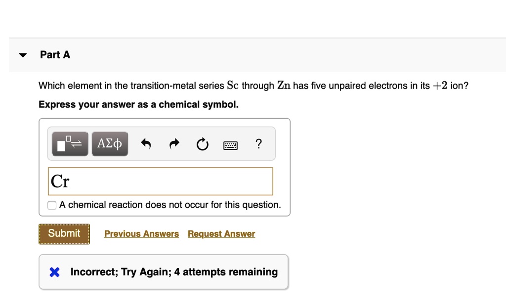 Which element in the transition-metal series Sc through Zn has five unpaired electrons in its +2 ion? Express your answer as a chemical symbol.