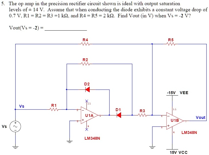 SOLVED: The op amp in the precision rectifier circuit shown is ideal ...