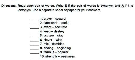 Which one is correct, 'Write the synonyms of the following words