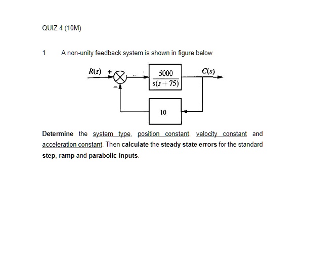 SOLVED QUIZ 4 (10M) A nonunity feedback system is shown in the figure