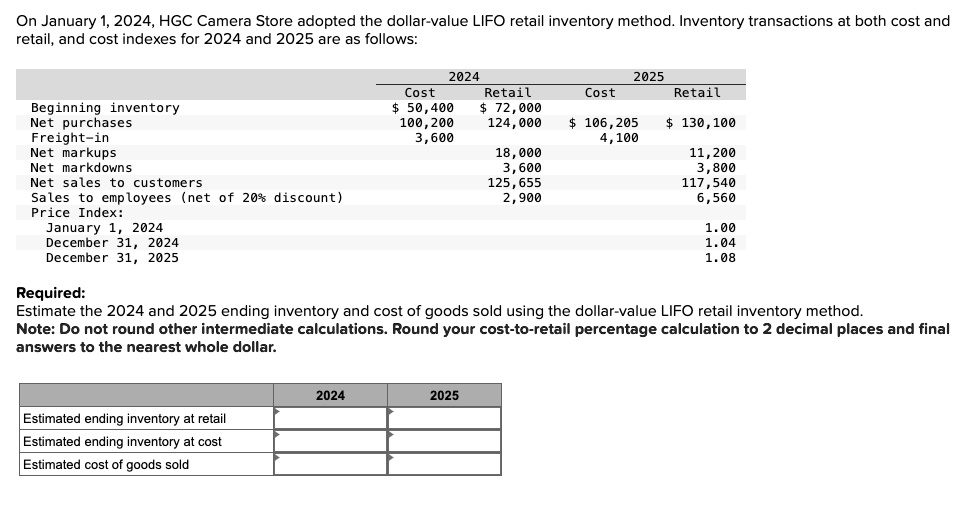 SOLVED On January 1, 2024, HGC Camera Store adopted the dollarvalue