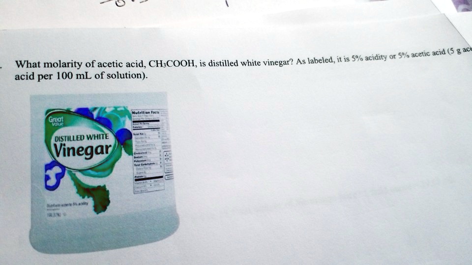 SOLVED What molarity of acetic acid, CH3COOH, is in distilled white