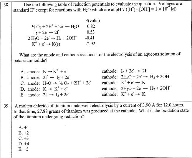 SOLVED: Use the following table of reduction potentials to evaluate the ...