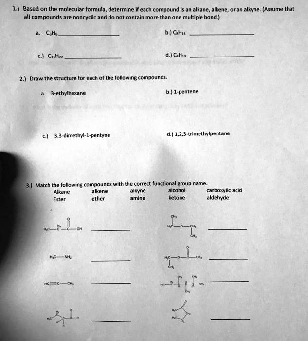 Solved 1 Based On The Molecular Formula Determine If Each Compound Is An Alkane Alkene An 2380