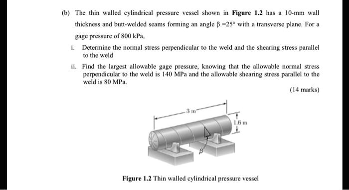 SOLVED: bThe thin walled cylindrical pressure vessel shown in Figure 1. ...