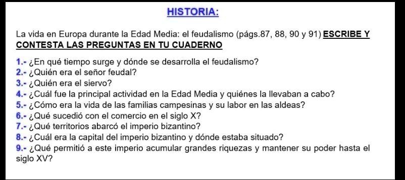 SOLVED: ayuda doy coronita porfa HISIORIA: La vida en Europa durante la