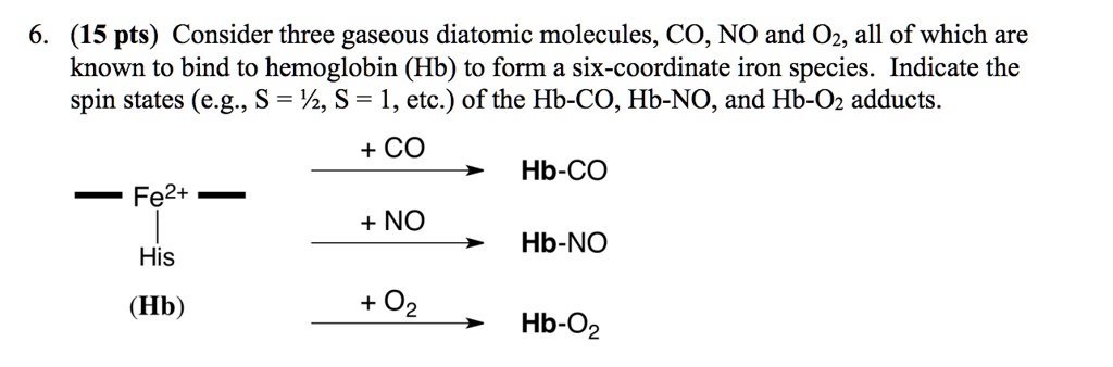 SOLVED: 6 (15 pts) Consider three gaseous diatomic molecules, CO, NO ...