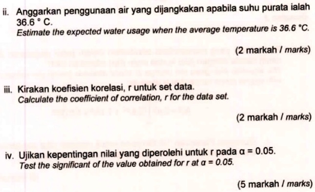 SOLVED:Anggarkan penggunaan air yang dijangkakan apabila suhu 