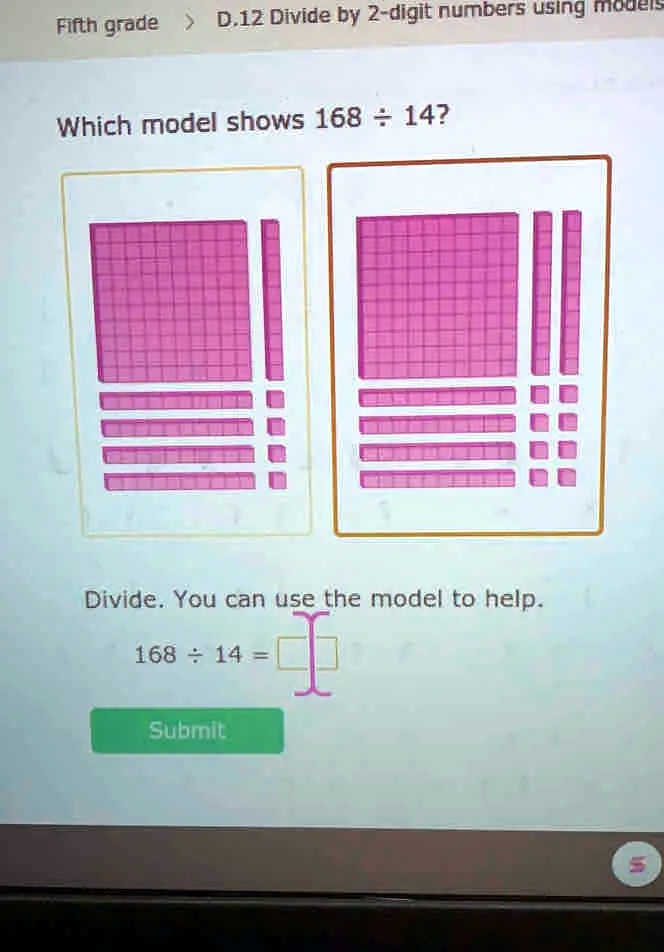 Fifth grade > D.12 Divide by 2-digit numbers using models Which model ...