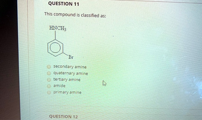 SOLVED: QUESTION 11 This compound is classified as: HNCH; secondary