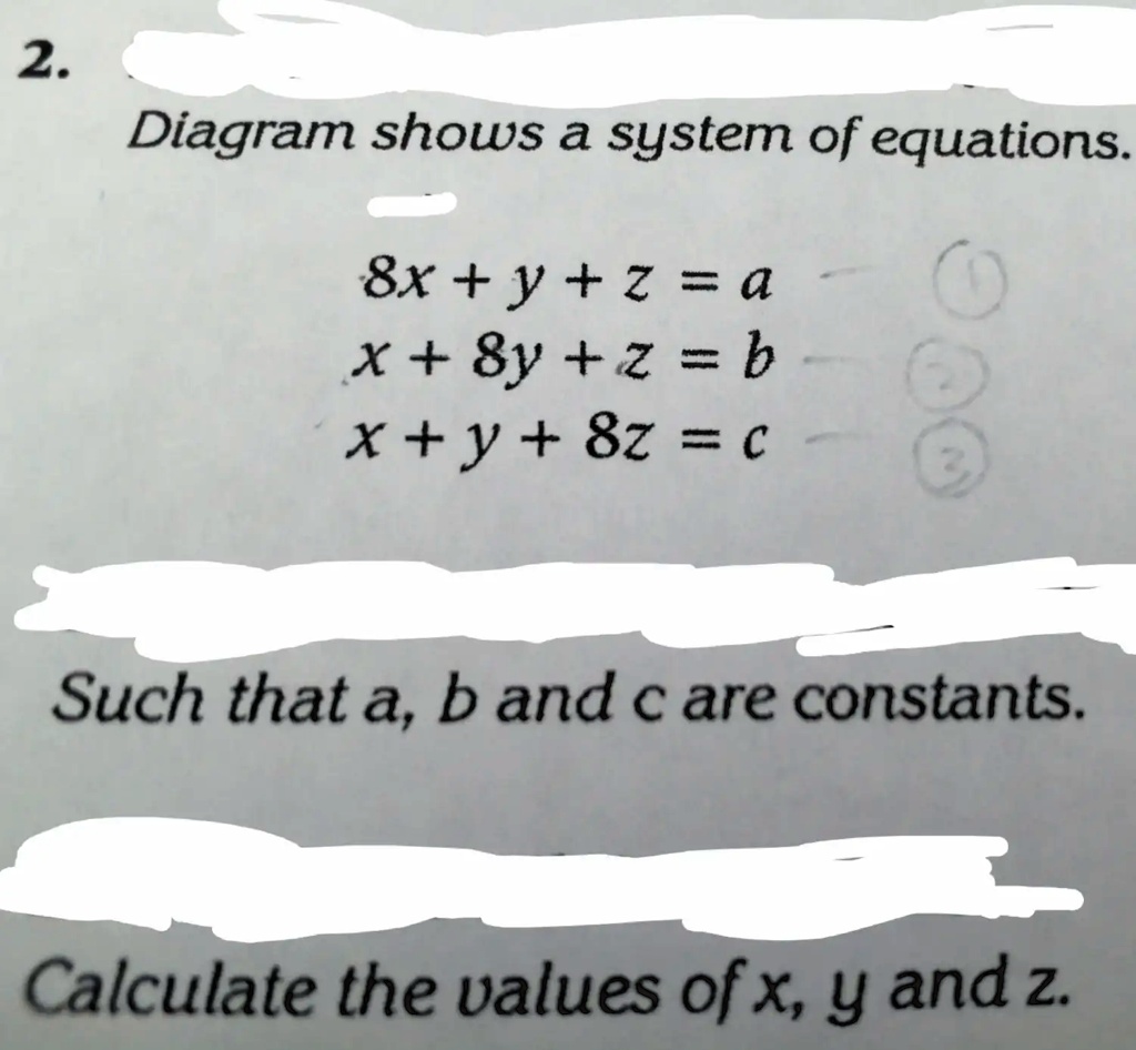 Solved 2 Diagram Shows A System Of Equations 8x Y 2 A X 8y Z B X Y 8z € Such