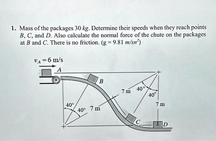 SOLVED: 1. Mass Of The Packages 30 Kg. Determine Their Speeds When They ...