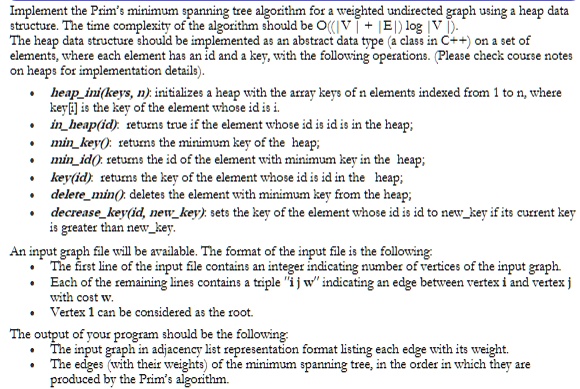 implement the prims minimum spanning tree algorithm for a weighted ...