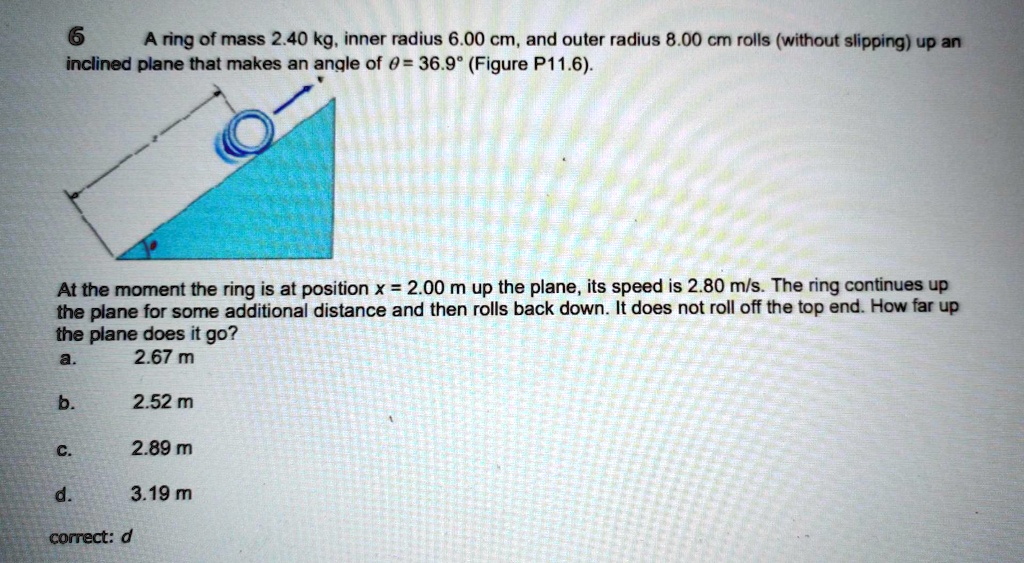 SOLVED A ring of mass 2.40 kg inner radius 6.00 cm and outer