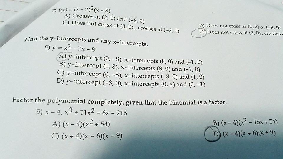 Solved Fa 2 2 X 8 A Crosses At 2 0 And C Does Not 8 0 Cross At 8 0 Crosses At B Does Not Cross At 2 0 Or 8 0 2 0