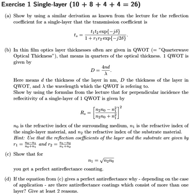 SOLVED Exercise 1 Singlelayer (10 + 8 + 4 + 4 = 26) Show by using
