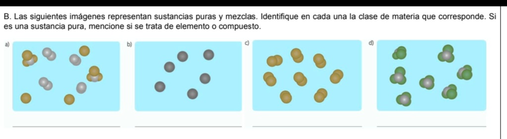 Solved Las Siguientes Im Genes Representan Sustancias Puras Y Mezclas