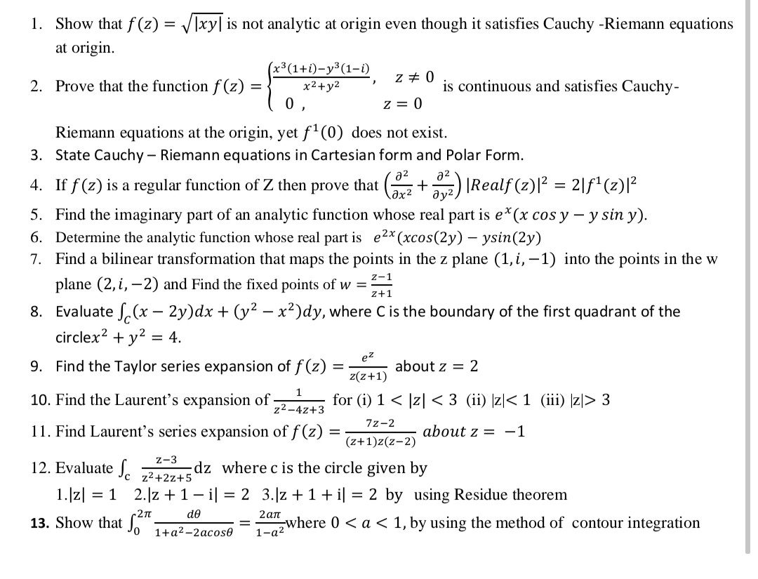 solved-1-show-that-f-z-x-y-is-not-analytic-at-origin-even