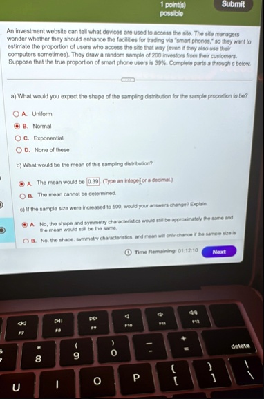 1 points possible submit an investment website can tell what devices are used to access the site the site managers wonder whether they should enhance the facilities for trading via smart pho 56054