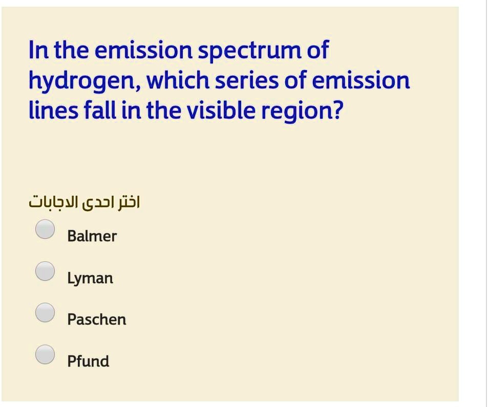 Solved In The Emission Spectrum Of Hydrogen Which Series Of Emission