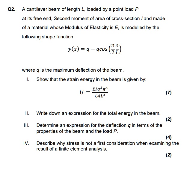 Q2. A cantilever beam of length L, loaded by a point load P at its free ...
