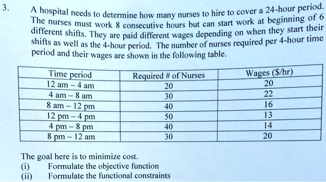 3. A hospital needs to determine how many nurses to hire to cover a 24 ...