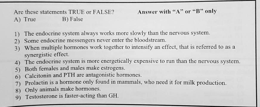 SOLVED: Are these statements TRUE or FALSE? A) True B) False Answer