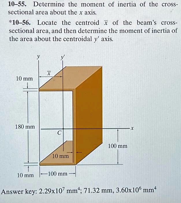 10-55. Determine the moment of inertia of the cross-sectional area ...