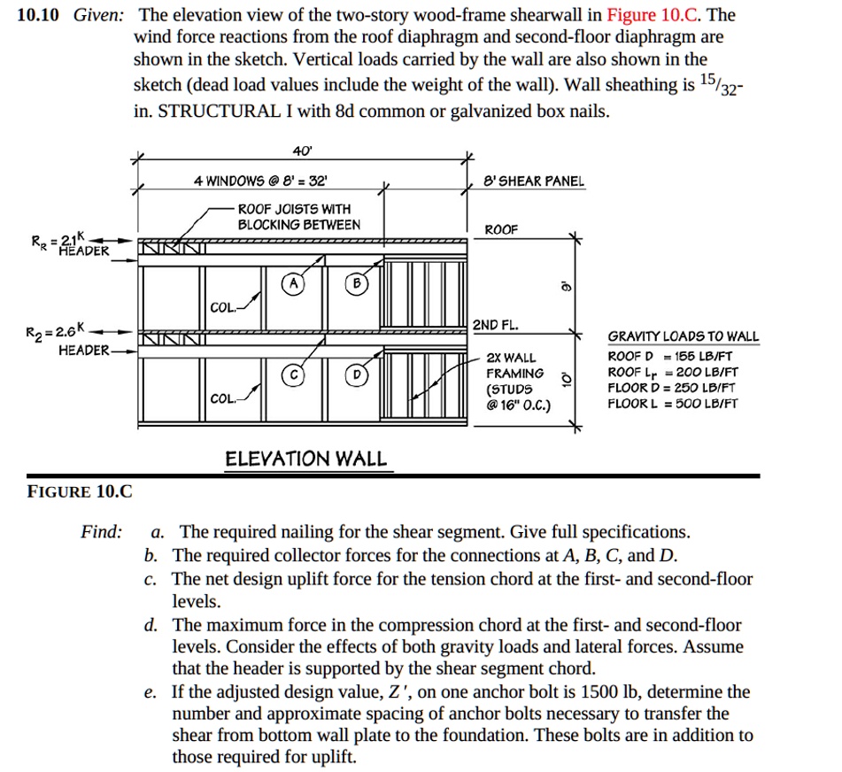 SOLVED 10.10 Given The elevation view of the twostory woodframe