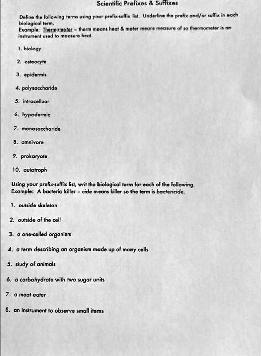 SOLVED Texts Scientific Prefixes Suffixes Define the following terms