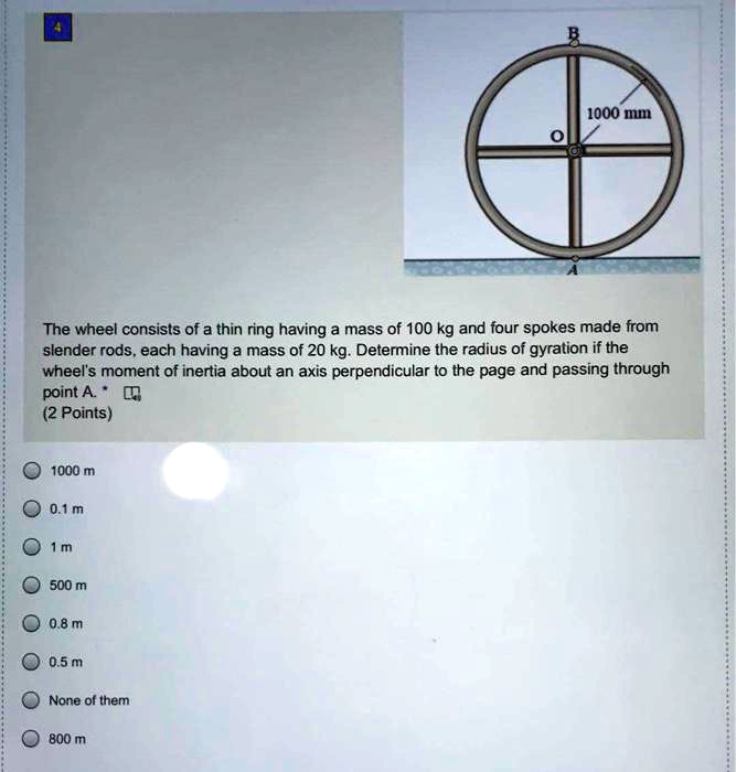1000 i the wheel consists of a thin ring having a mass of 100 kg and ...