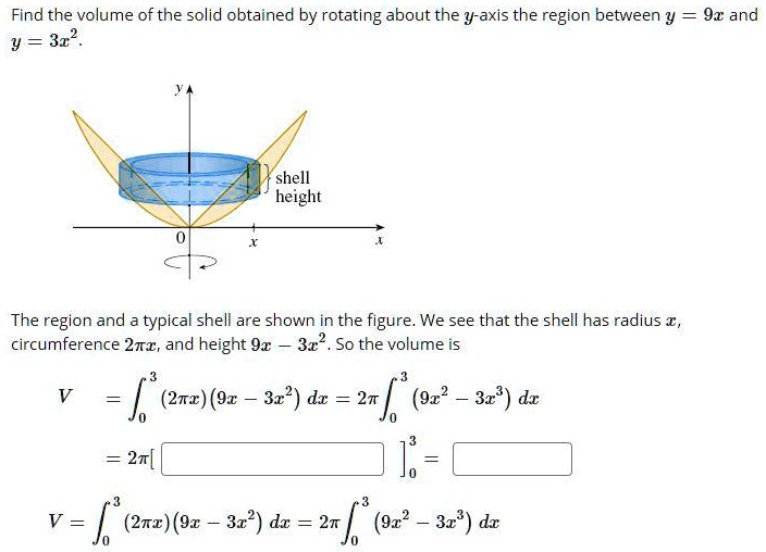 SOLVED: Find the volume of the solid obtained by rotating about the y ...