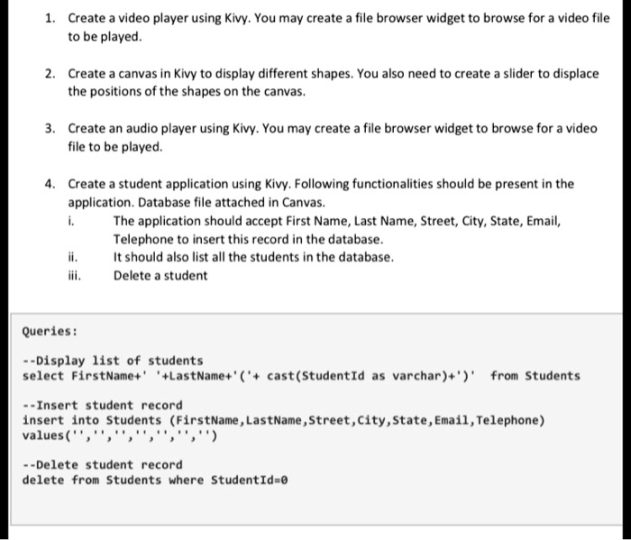 SOLVED: Please help me in Python. Thank you. 1. Create a video player ...