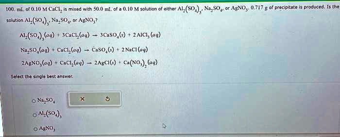 Solved Texts 100 Ml Of 010 M Cacl2 Is Mixed With 500 Ml Of A 010 M Solution Of Either 7579