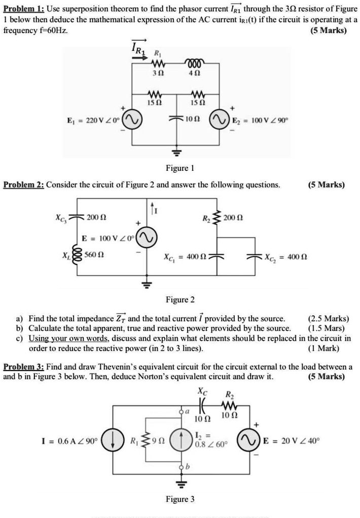 SOLVED: Problem 1: Use superposition theorem to find the phasor current ...