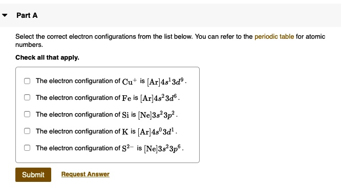 Solved Select The Correct Electron Configurations From The List Below