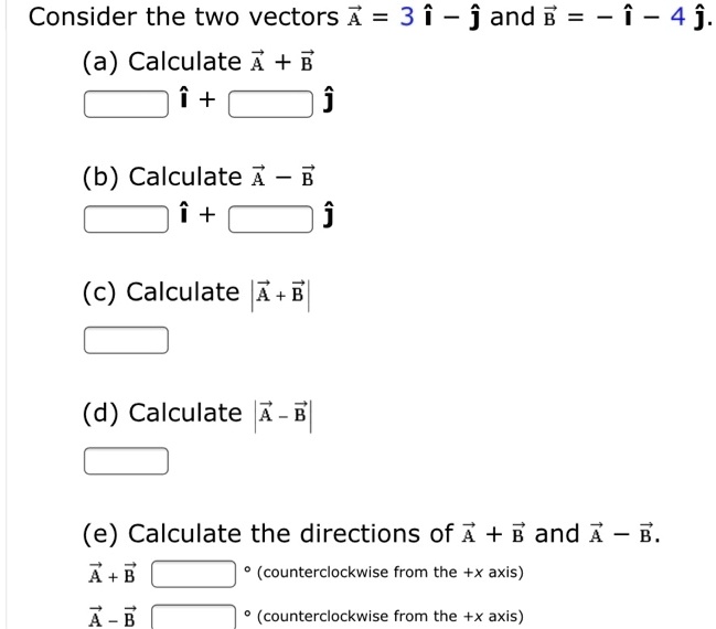 SOLVED: Consider The Two Vectors ^ = 3 I - J And B = - I - 4j (a ...