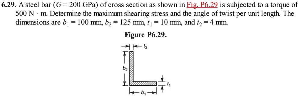 6.29. A steel bar (G = 200 GPa) of cross section as shown in Fig. P6.29 ...
