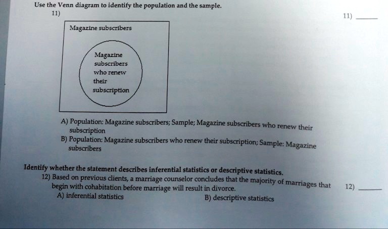 SOLVED: Use The Venn Diagram To Identify The Population And The Sample ...