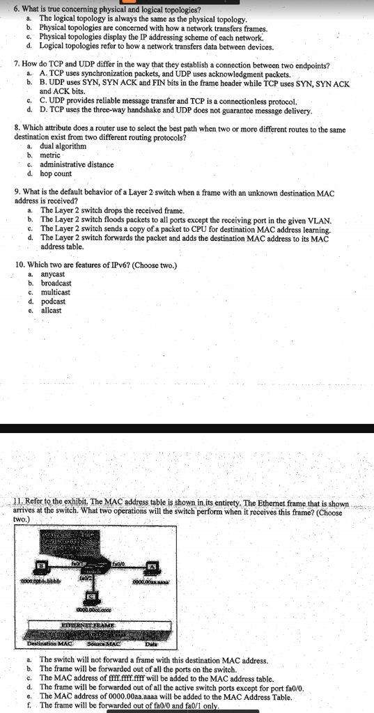 SOLVED: 6. What is true concerning physical and logical topologies? i ...