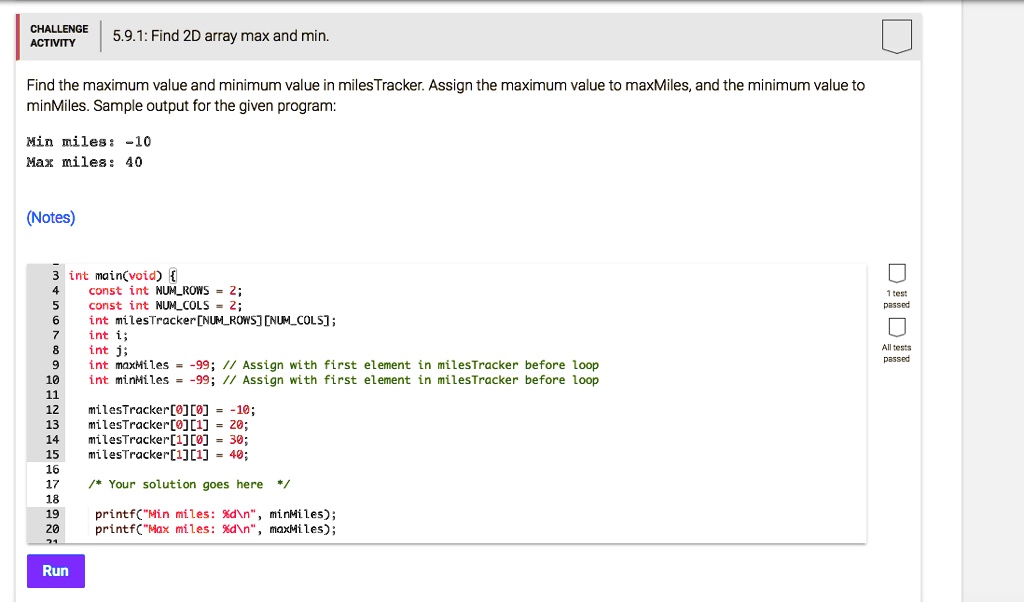 challenge activity 591find 2d array max and min find the maximum value ...