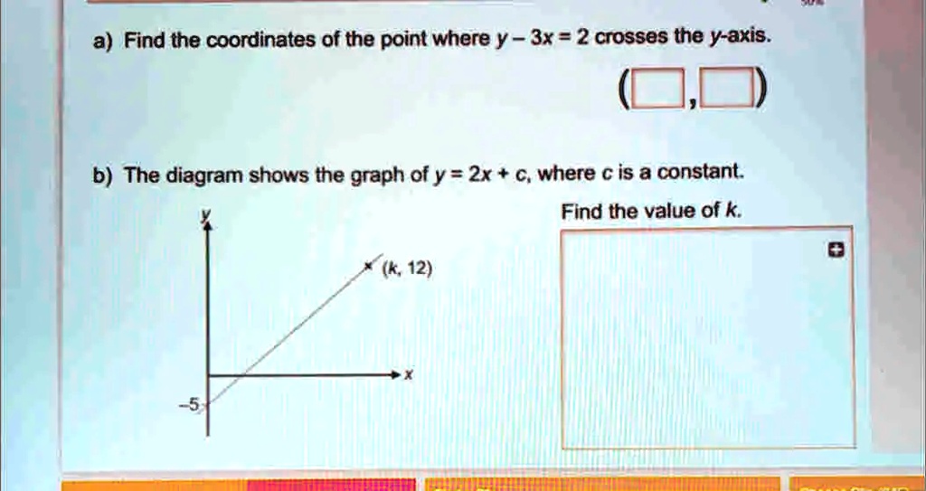 SOLVED: a) Find the coordinates of the point where Y 3x = 2 crosses the ...