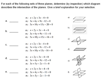 SOLVED: For each of the following sets of three planes, determine (by ...