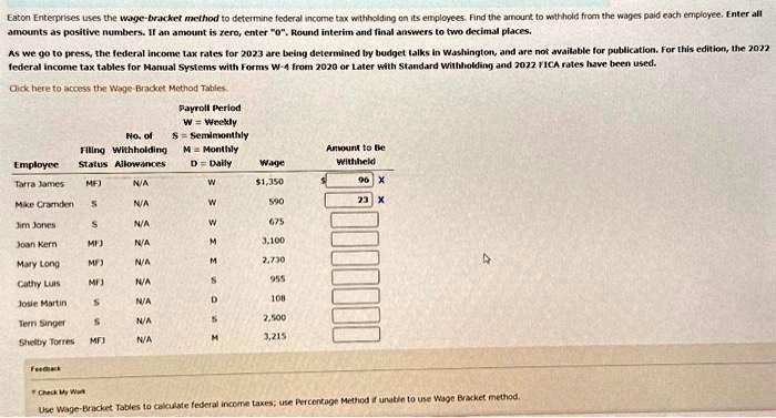 texts amounts as positive numbers if an amount is zero enter 0 round interim and final answers to two decimal places federal income tax tables for manual systems with forms w 4 from 2020 or  75909