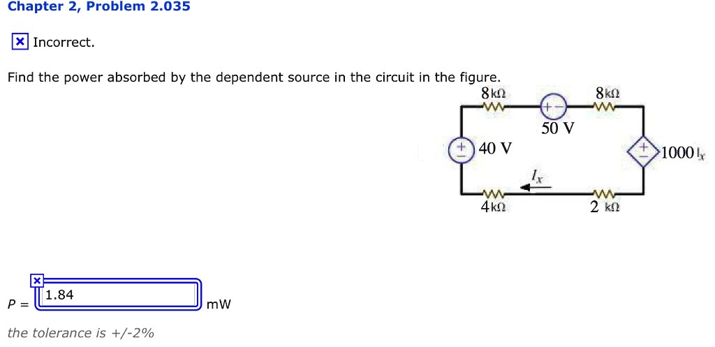 SOLVED: Find the power absorbed by the dependent source in the circuit ...