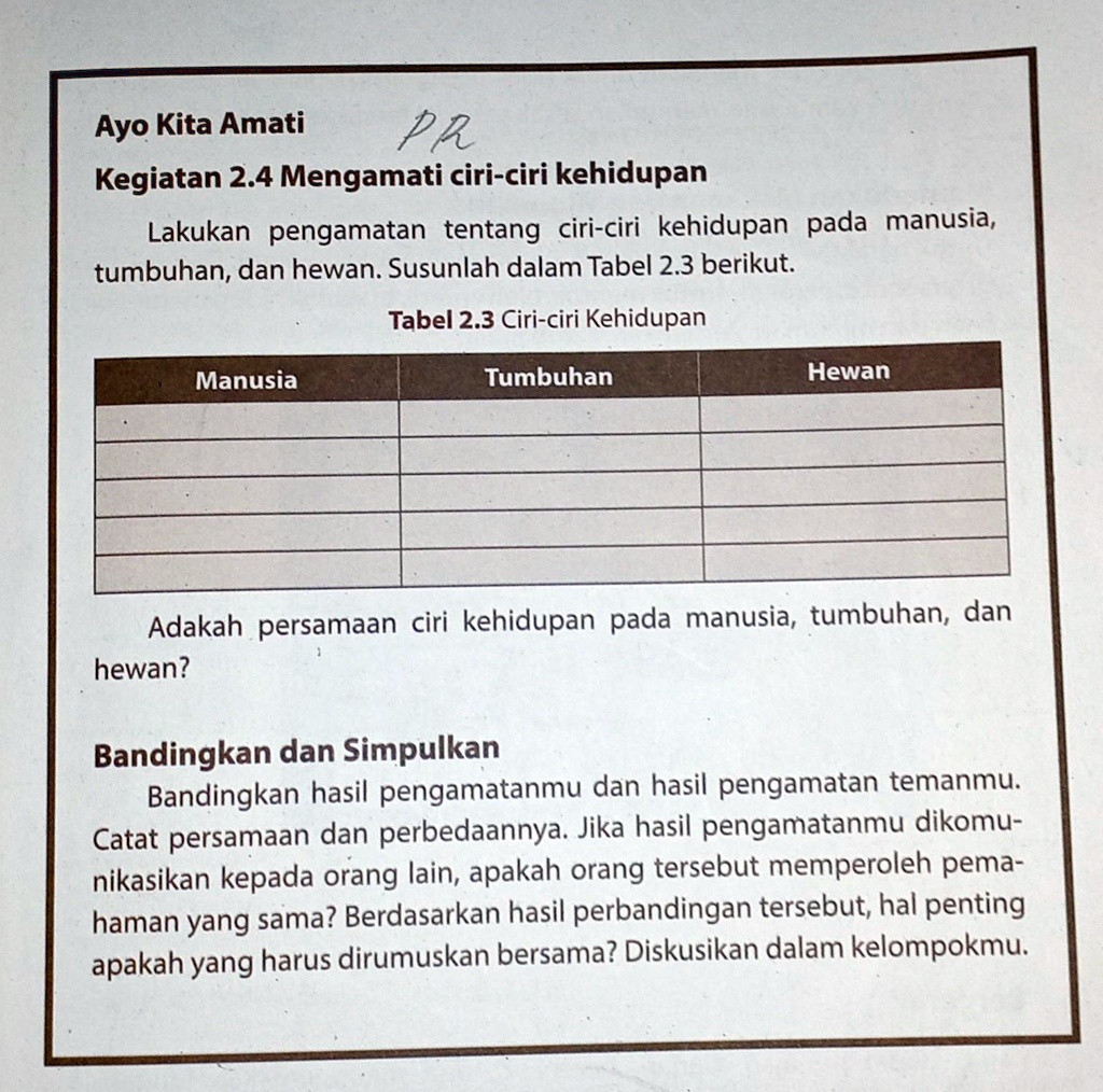 SOLVED: Ayo Kita AmatiKegiatan 2.4 Mengamati Ciri-ciri KehidupanLakukan ...