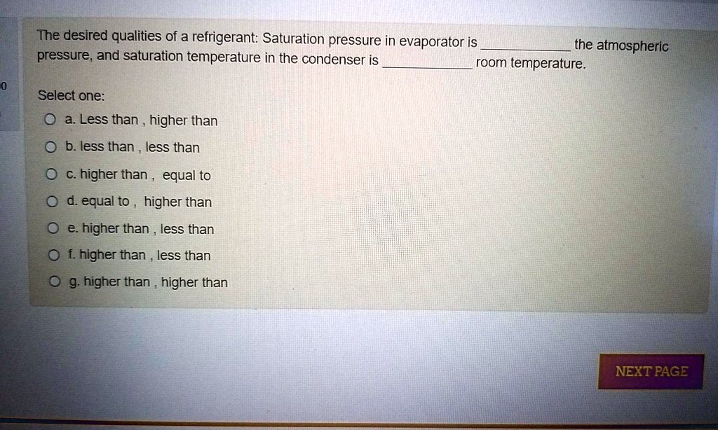 SOLVED The desired qualities of a refrigerant Saturation pressure in