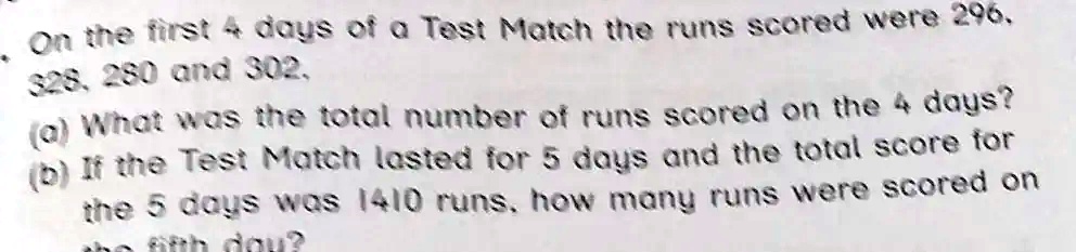 On the first 4 days of a Test Match the runs scored were...