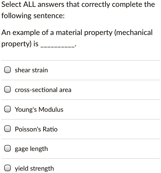SOLVED Select ALL answers that correctly complete the following