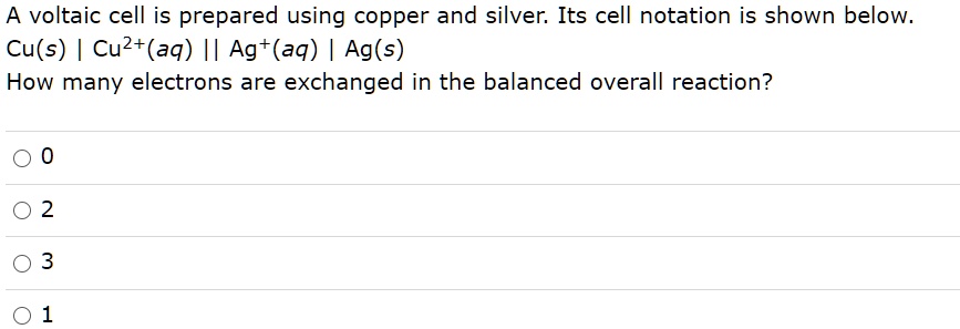 SOLVED: A voltaic cell is prepared using copper and silver: Its cell ...